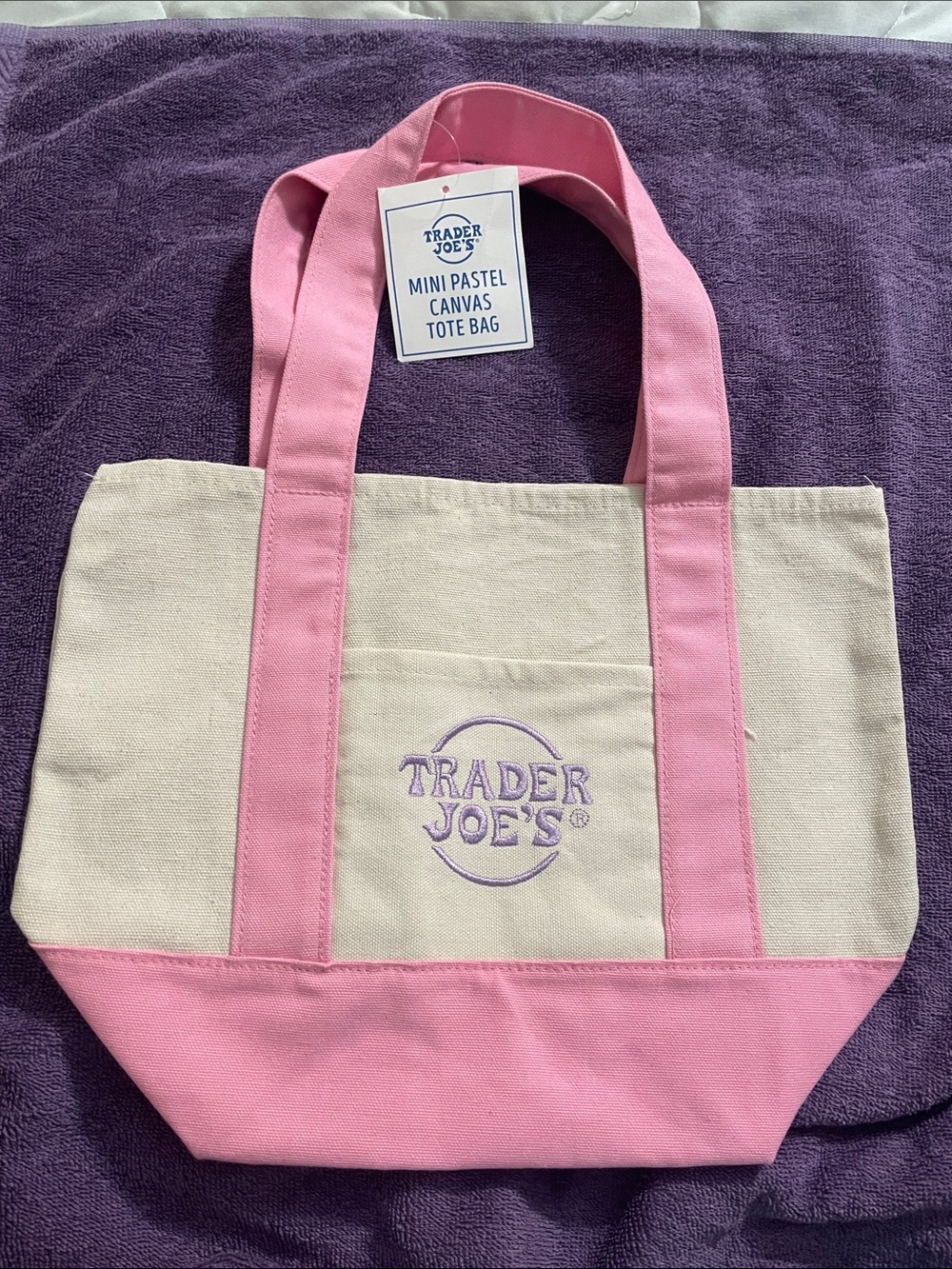 Trader Joe's Pink & Cream Mini Canvas Tote